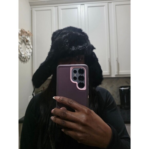 USHANKA / SHAPKA Slavic Doll Black Real Rabbit Fur Russian Trapper Hat XL main image 6